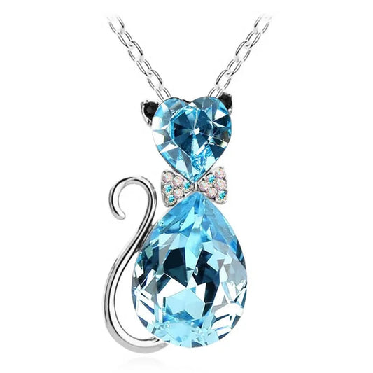 Heart Crystal Cat Pendant Necklace