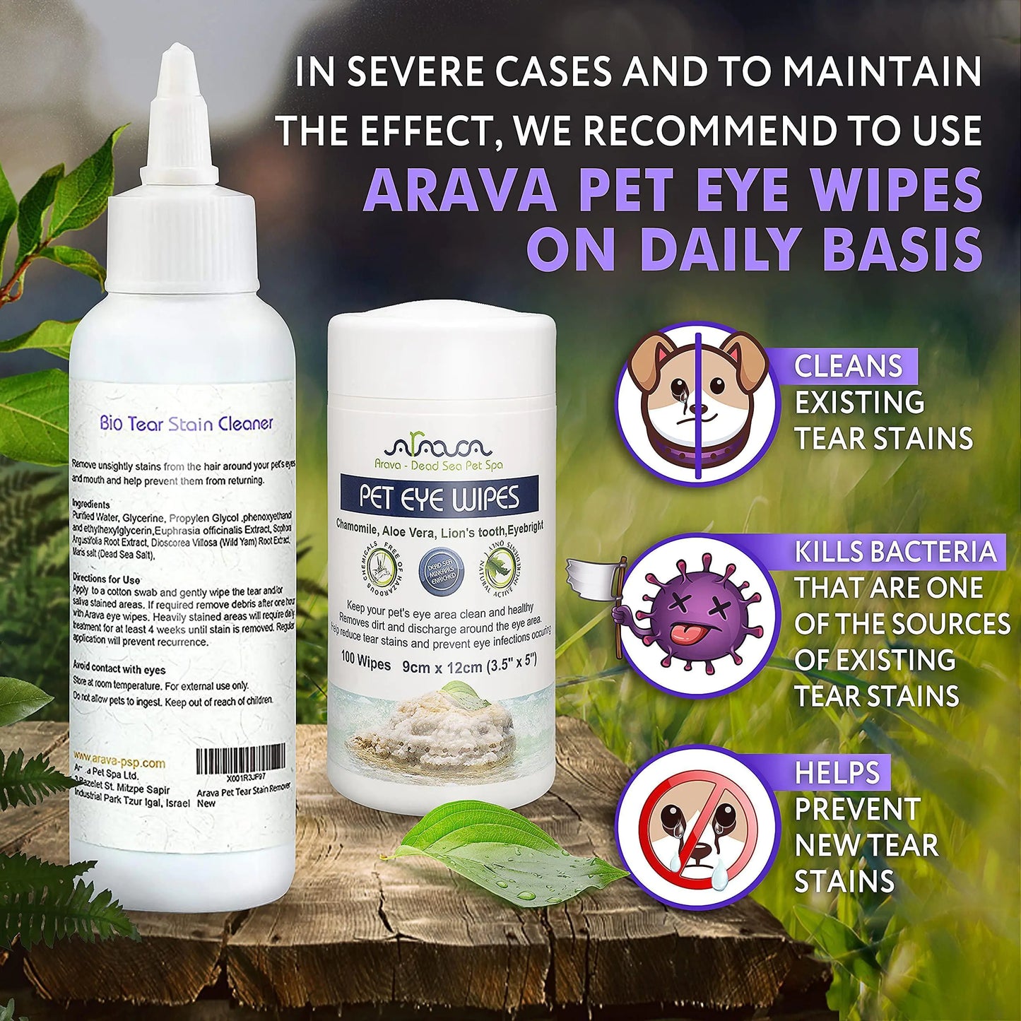 Tear Stain Remover Eye Stain Cleaner for Dogs & Cats with Natural Ingredients