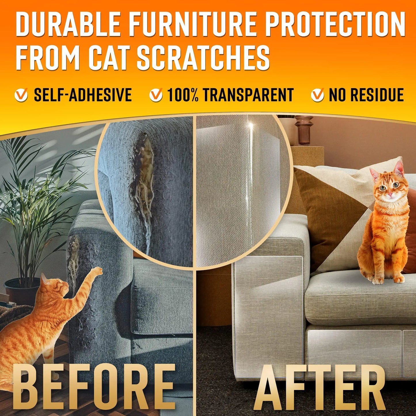 Heavy Duty Cat Scratch Deterrent Furniture Protectors for Sofa Clear 16 Sheets